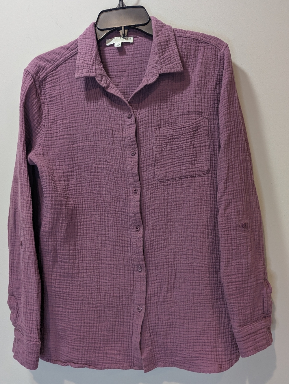 Anne Klein Jeans Purple Cotton Gauze Button Up Casual Long Sleeve Shirt Size S